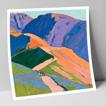 Walkers on Vibrant Mountain Path lake district walking art print