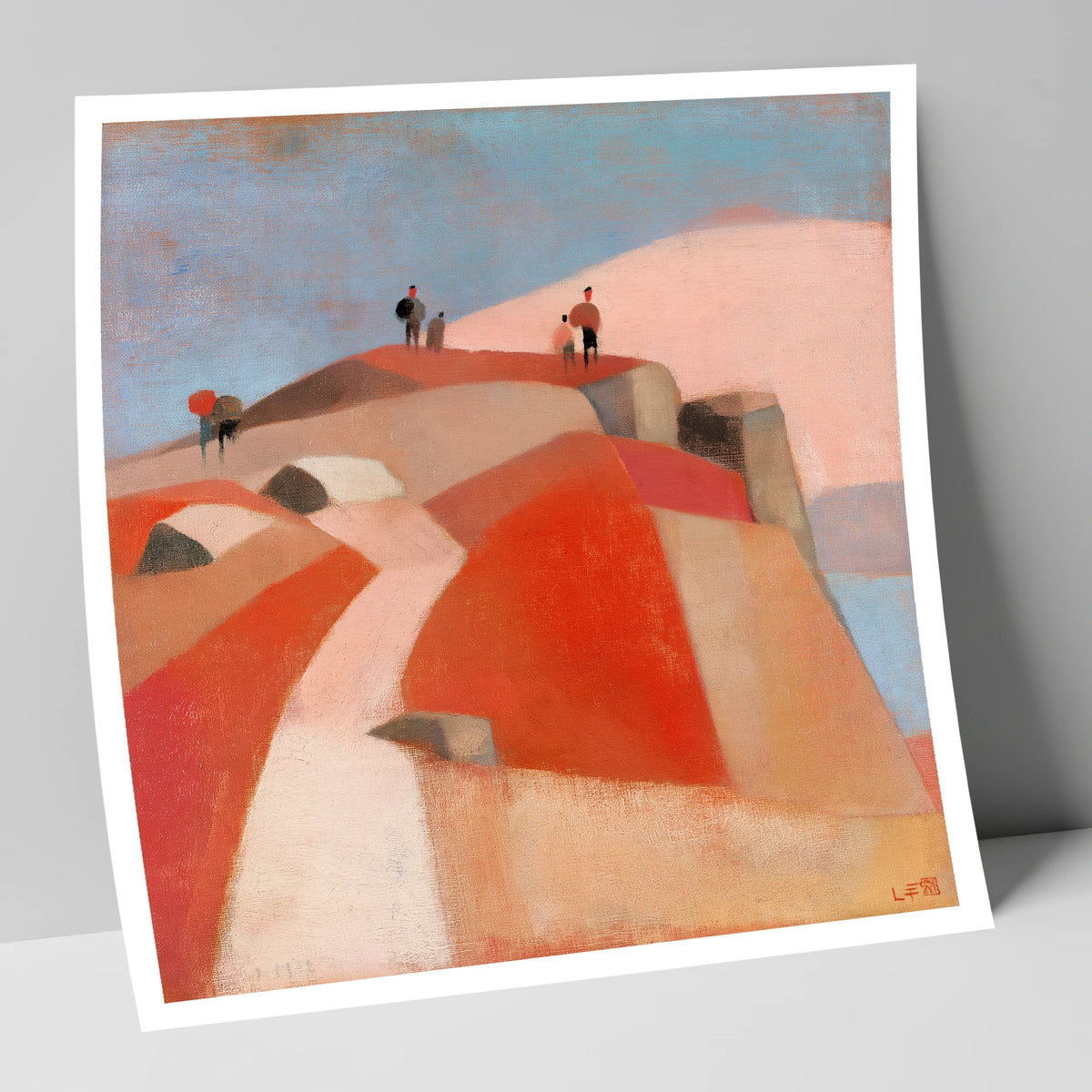 Fell Walkers on a Terracotta Summit lake district fell art print