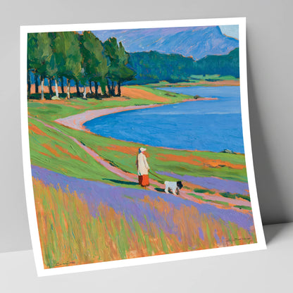 Vibrant Tarn Hows Dog Walk gifts for dog walkers art print