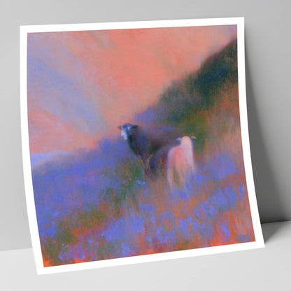 Twilight Herdwicks on the Fell lake district wildlife art print