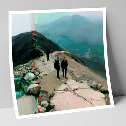 Mountain Hikers on Misty Ridge lake district fell art print