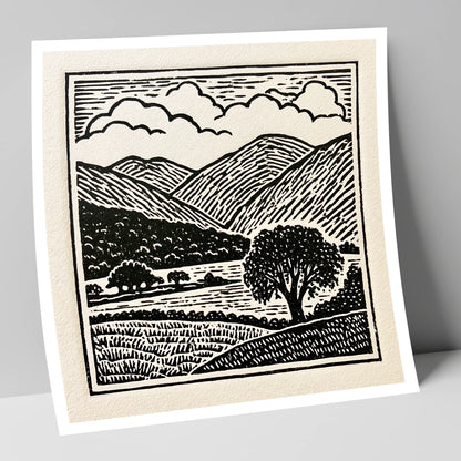 Borrowdale Fells In Striking Monochrome lake district valley art print
