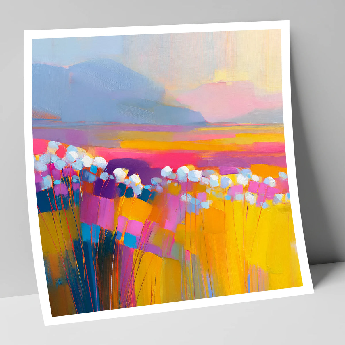 Vibrant Bog Cotton Moorland lake district wildflower art print