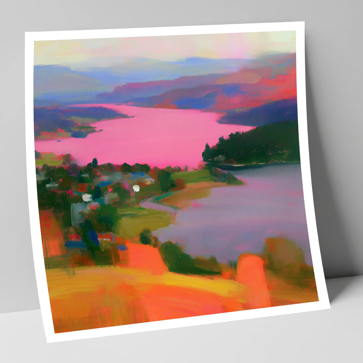 Ambleside Over Pink Waters lake district village art print
