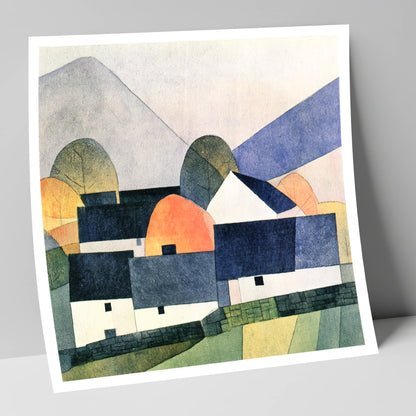 Geometric Slate Roofed Cottages lake district village art print