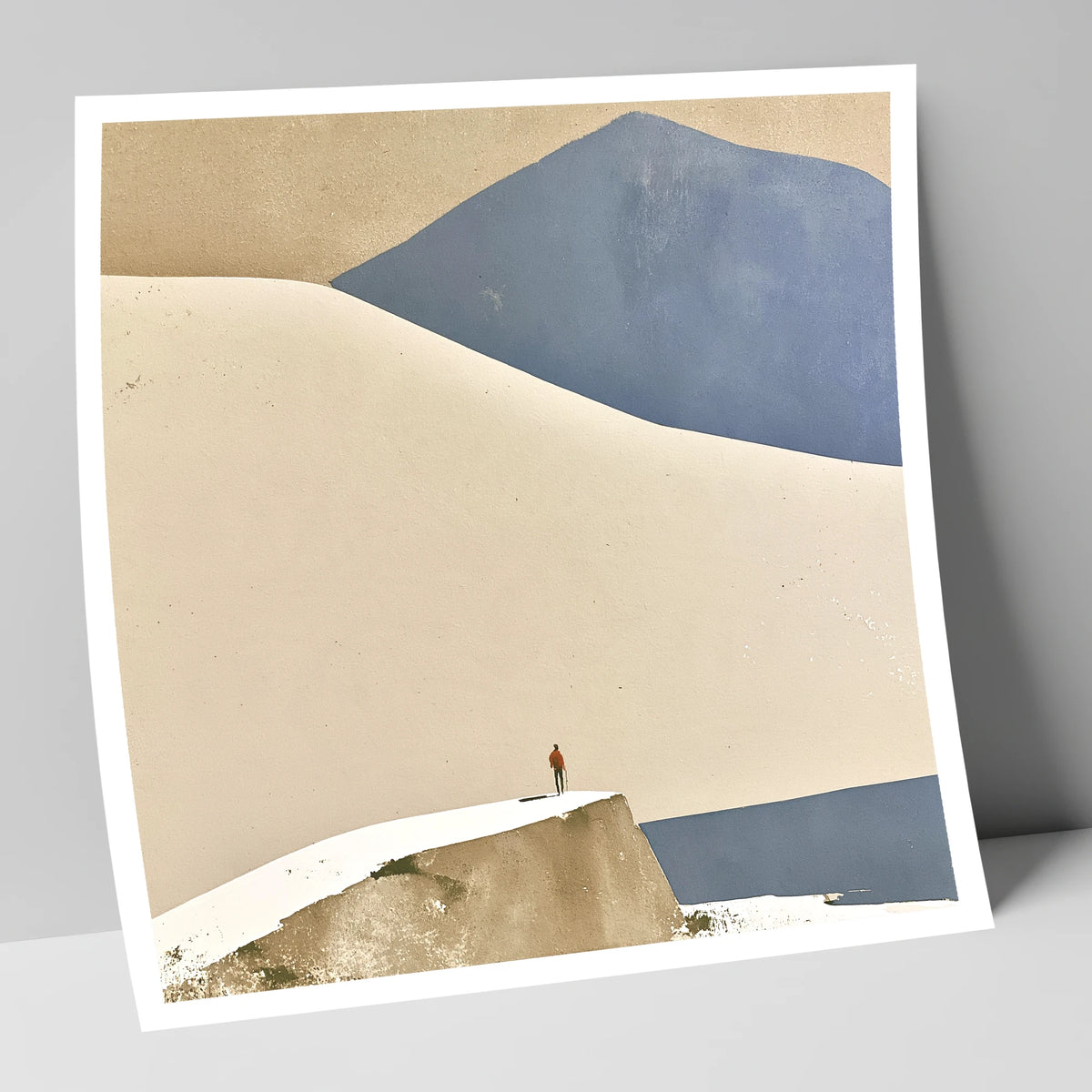 Lone Hiker Against Blue Fells lake district walking art print