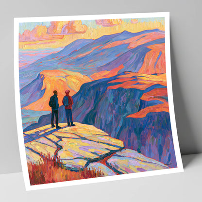 Hikers at Sunset on the Fells lake district fell art print