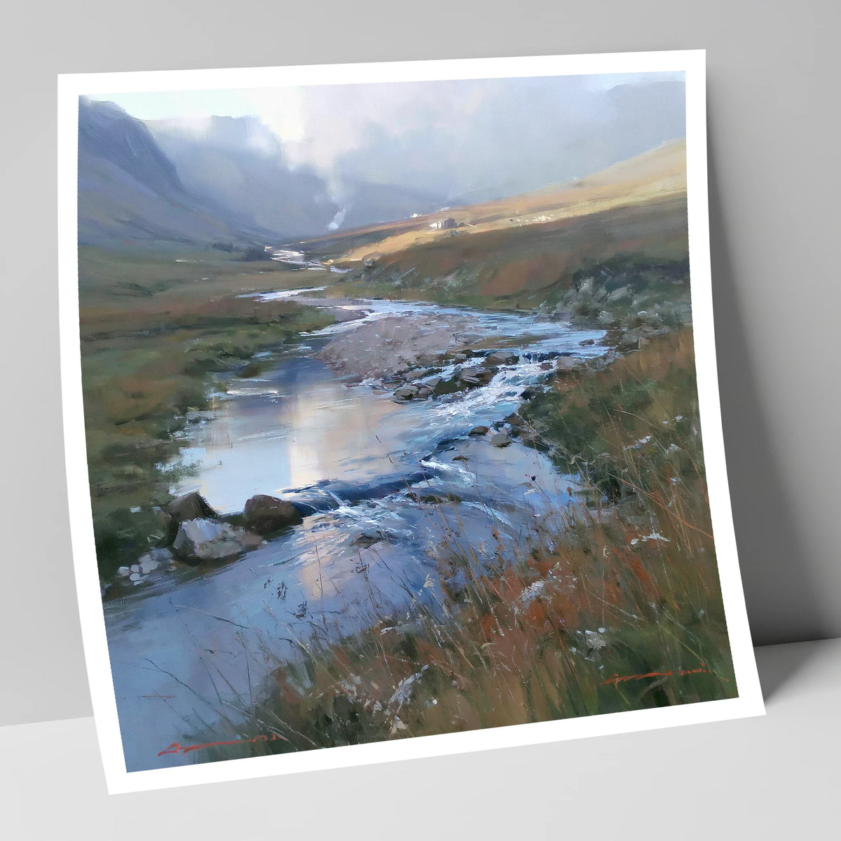 Winding Valley River in Sunlight lake district waterfall art print