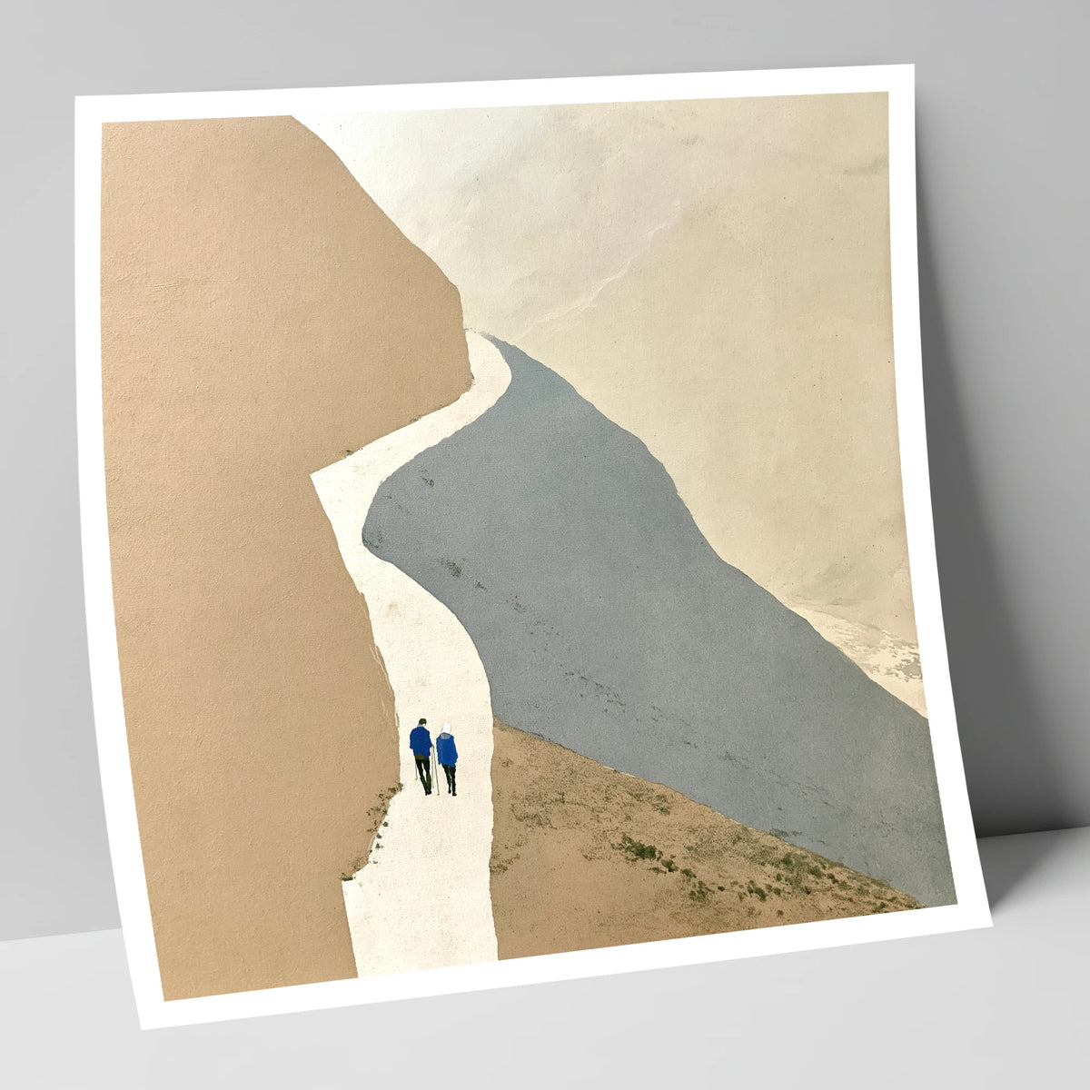 Fell Walkers on the Winding Slate Path lake district walking art print