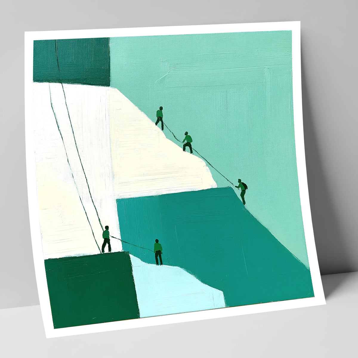 Climbers on a Teal Crag lake district walking art print