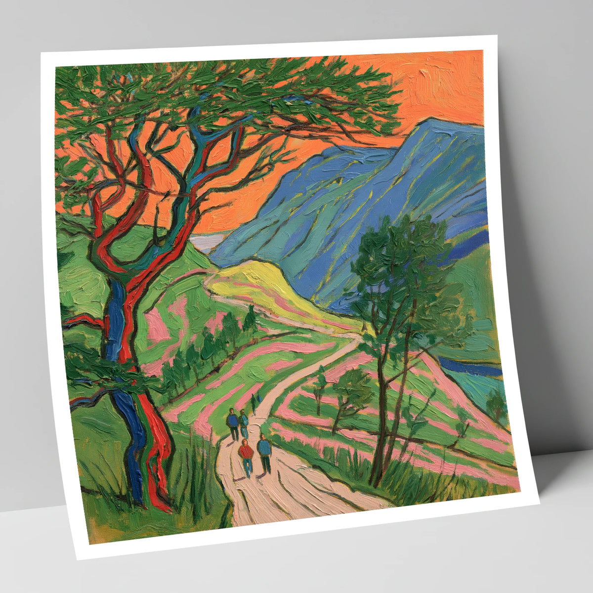 Fell Path Beneath an Orange Sky lake district walking art print