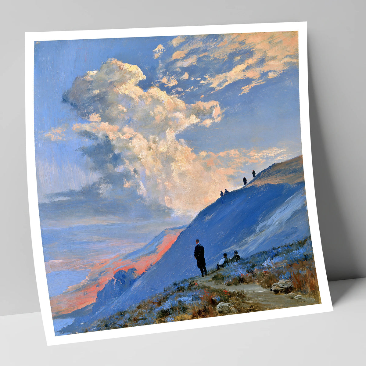 Fell Hikers Under Sunlit Clouds lake district fell art print