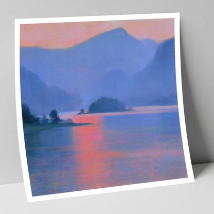 Derwentwater and Catbells in Pink Light lake district lake art print