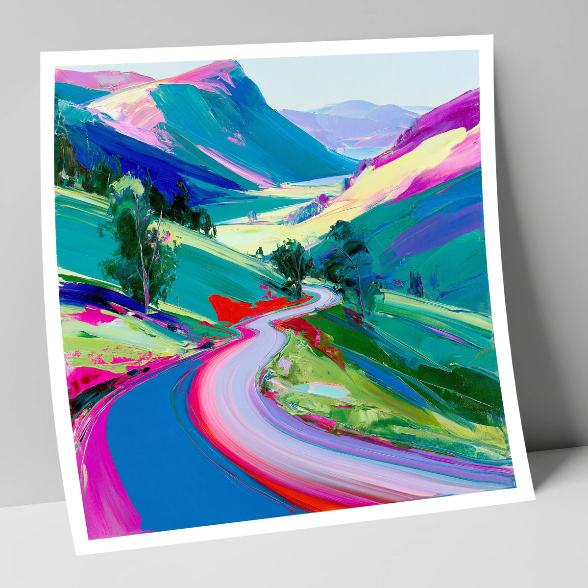 Vivid Winding Mountain Pass lake district valley art print