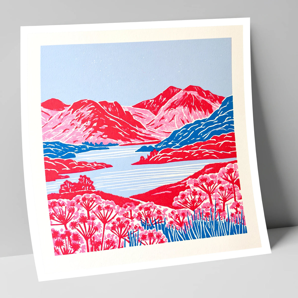 Vivid Red Fells and Lake lake district lake art print