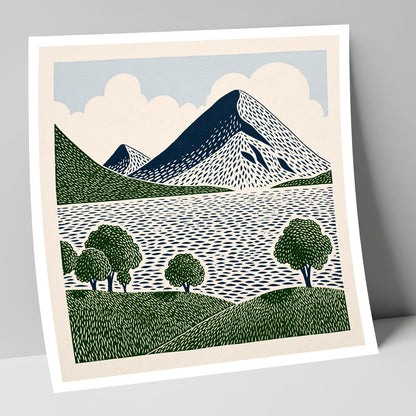 Graphic Fells Above Crummock Water lake district lake art print