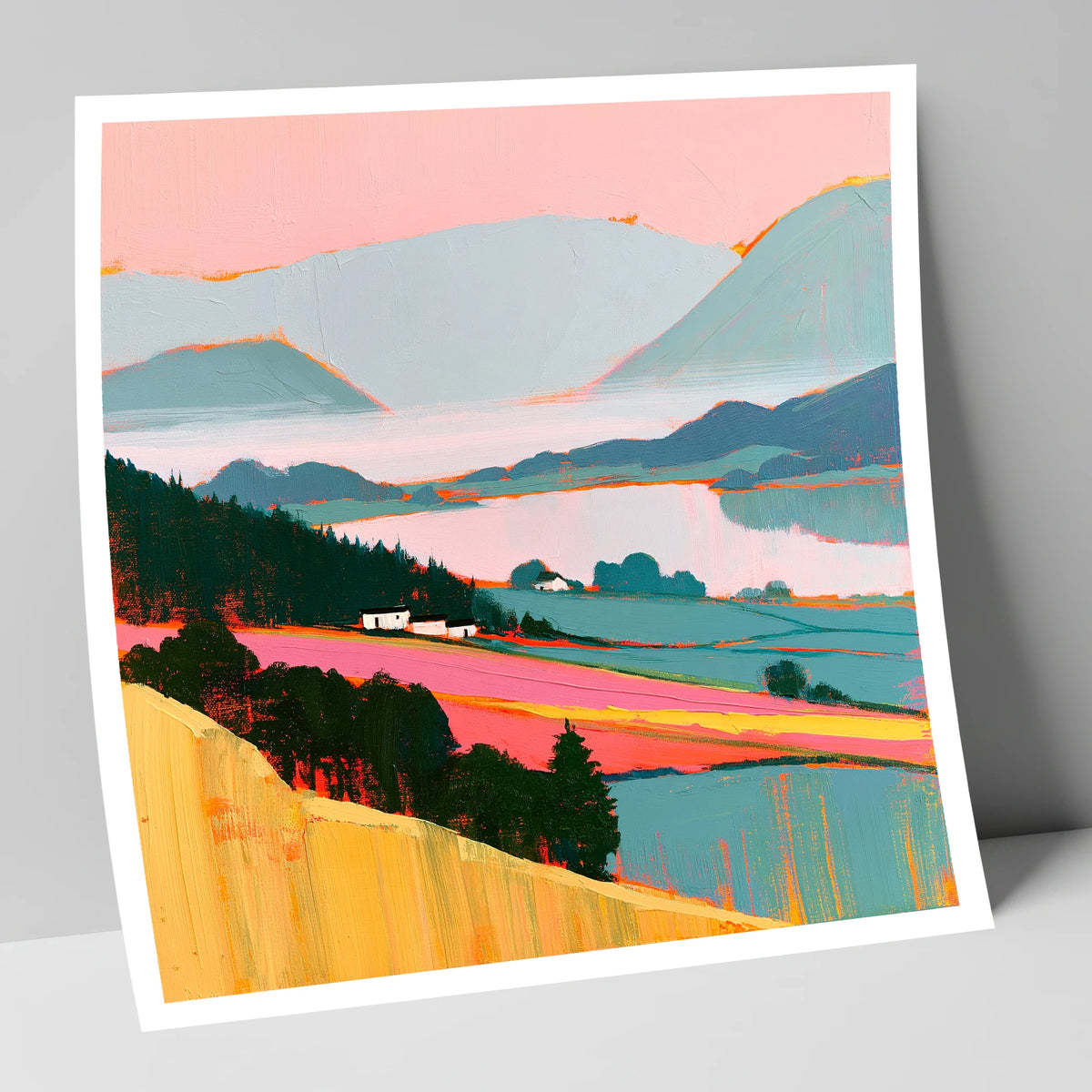Pink Morning Valley Mist lake district sky art print