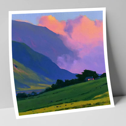 Rolling Fells Under Magenta Clouds lake district fell art print