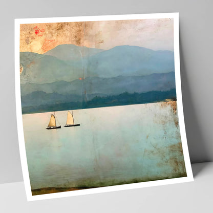 Windermere Sailboats Beneath Ochre Skies lake district lake art print