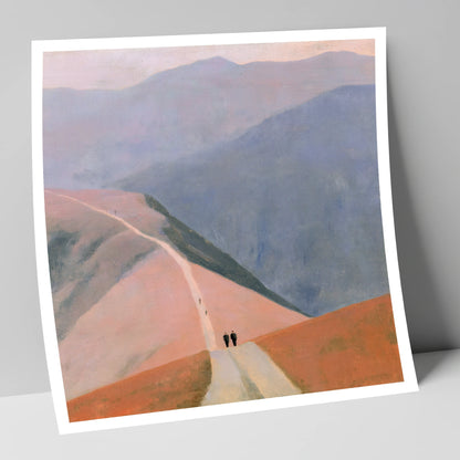 Walkers on a Pastel Mountain Path lake district walking art print