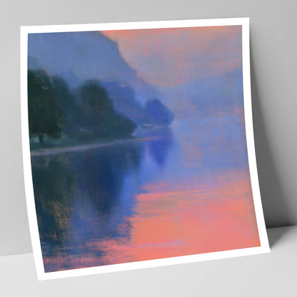 Misty Lake in Peach Light lake district lake art print
