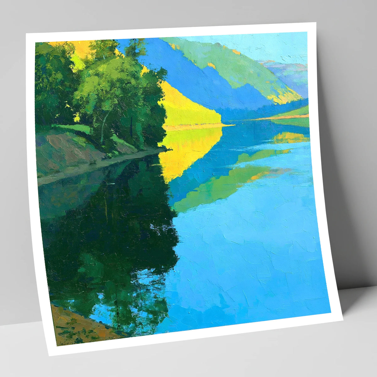 Sunlit Fells Reflecting in Cerulean Water lake district lake art print