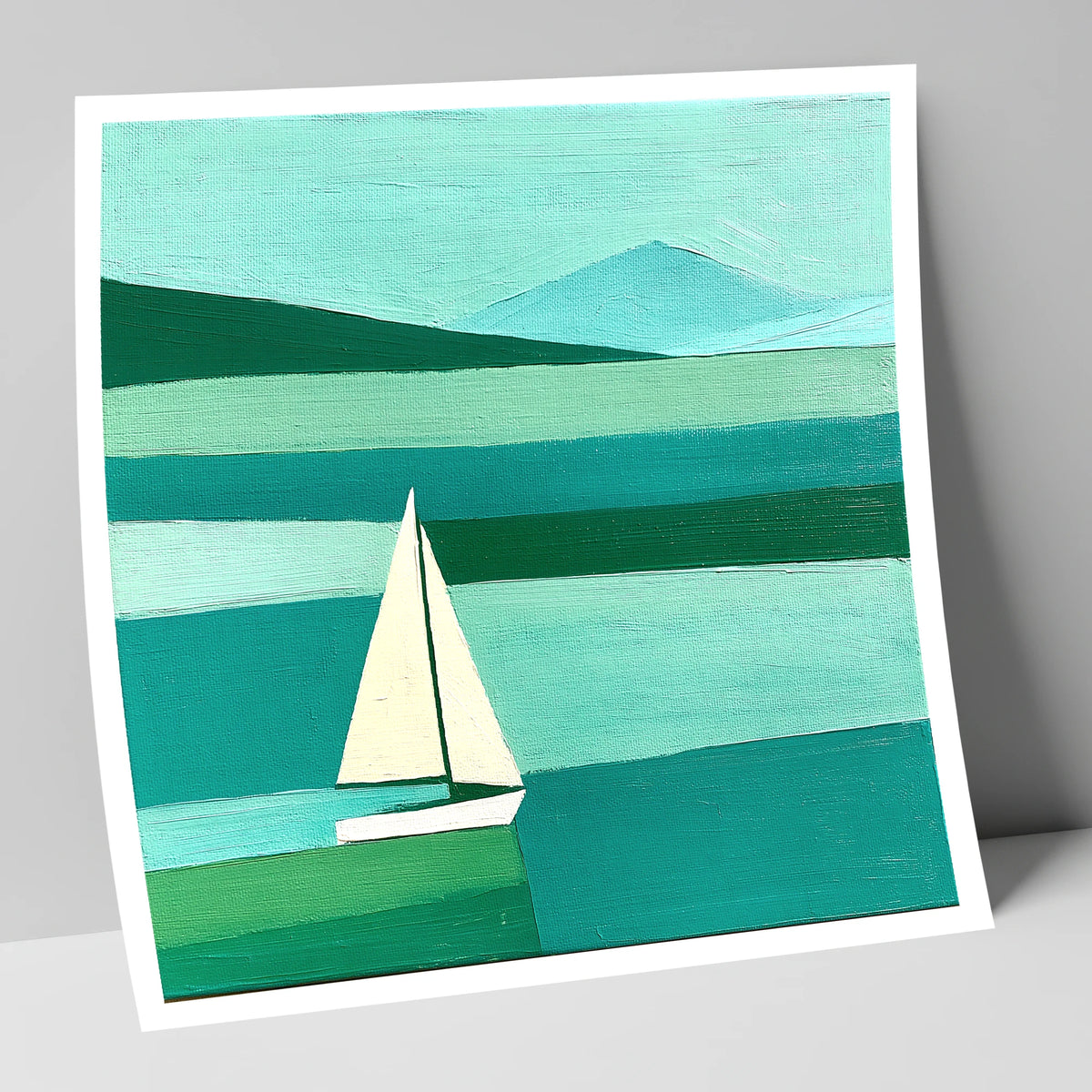 White Sailboat on a Teal Lake lake district walking art print