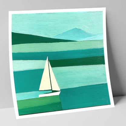 White Sailboat on a Teal Lake lake district walking art print
