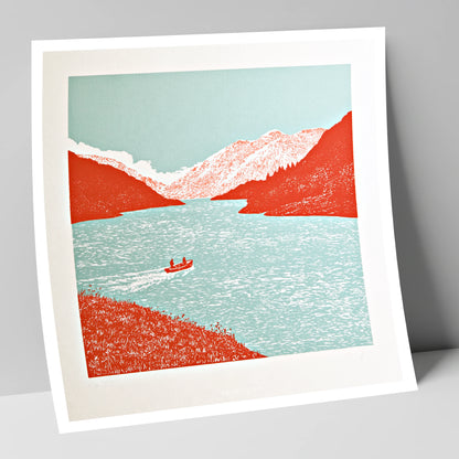 Coniston Water in Vivid Red lake district lake art print