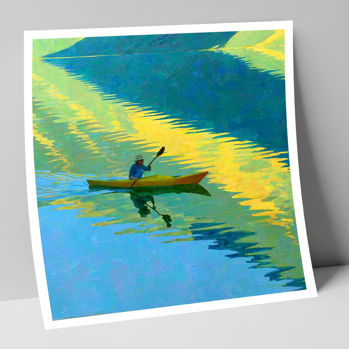Kayaker on Vibrant Golden Water Reflections lake district walking art print