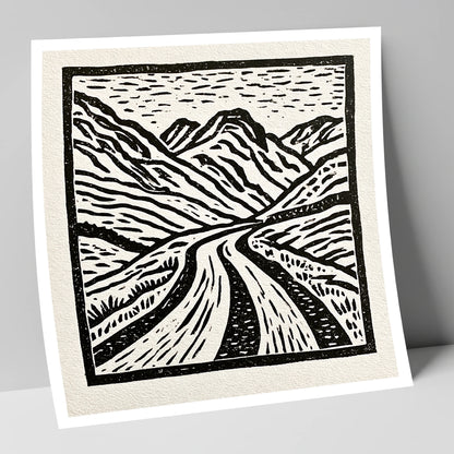 Hardknott Pass in Stark Monochrome lake district valley art print