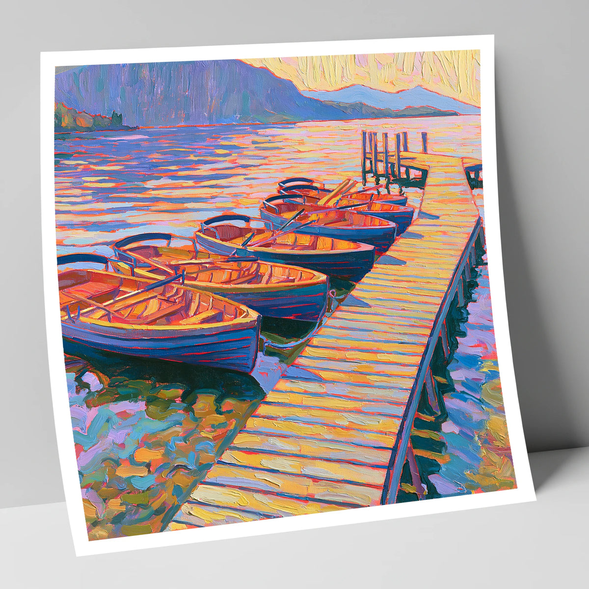 Vibrant Windermere Rowing Boats lake district lake art print