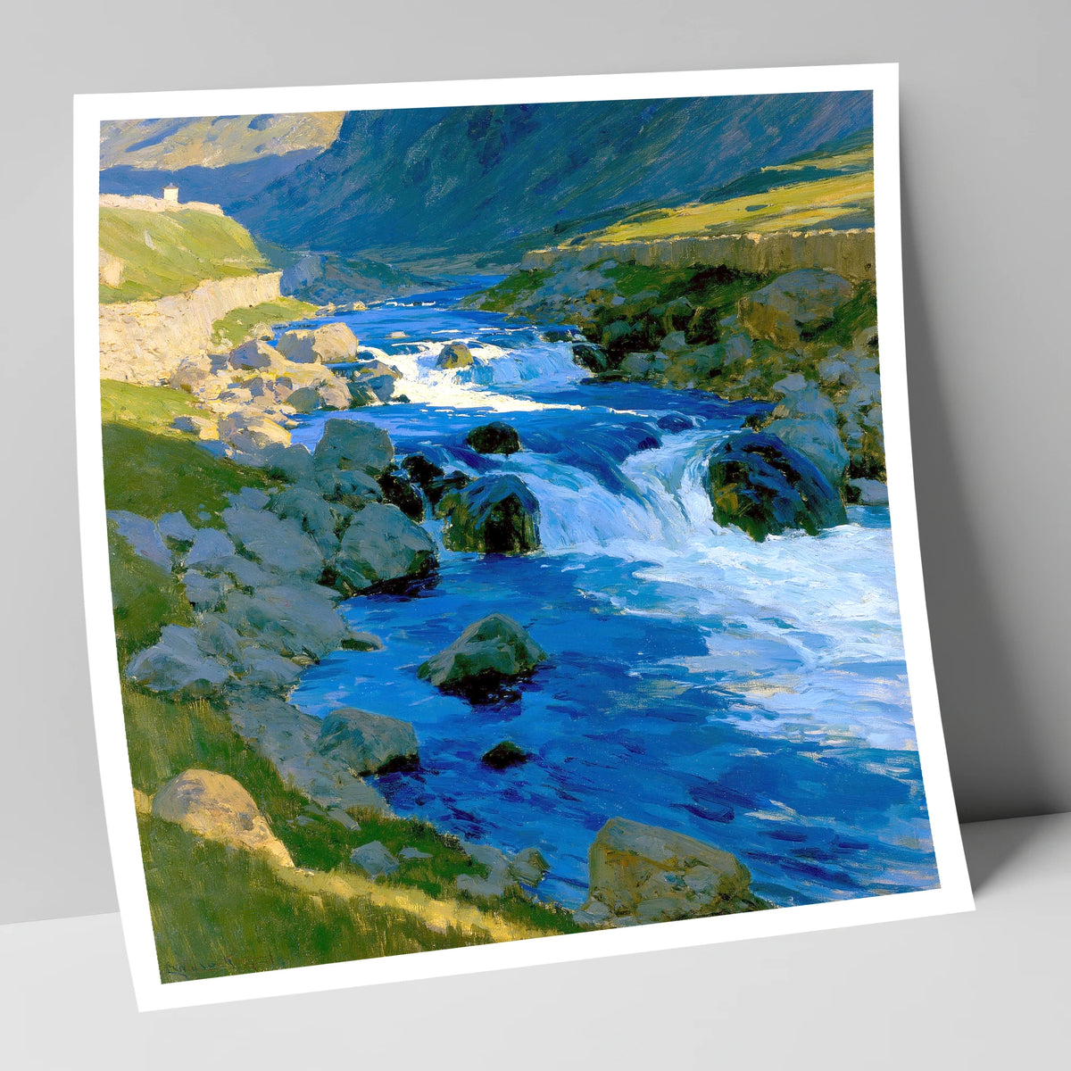 Vibrant Blue Fellside Beck lake district waterfall art print