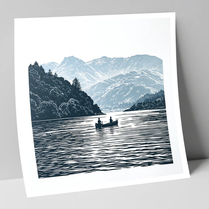 Windermere Canoe In Deep Blue lake district lake art print