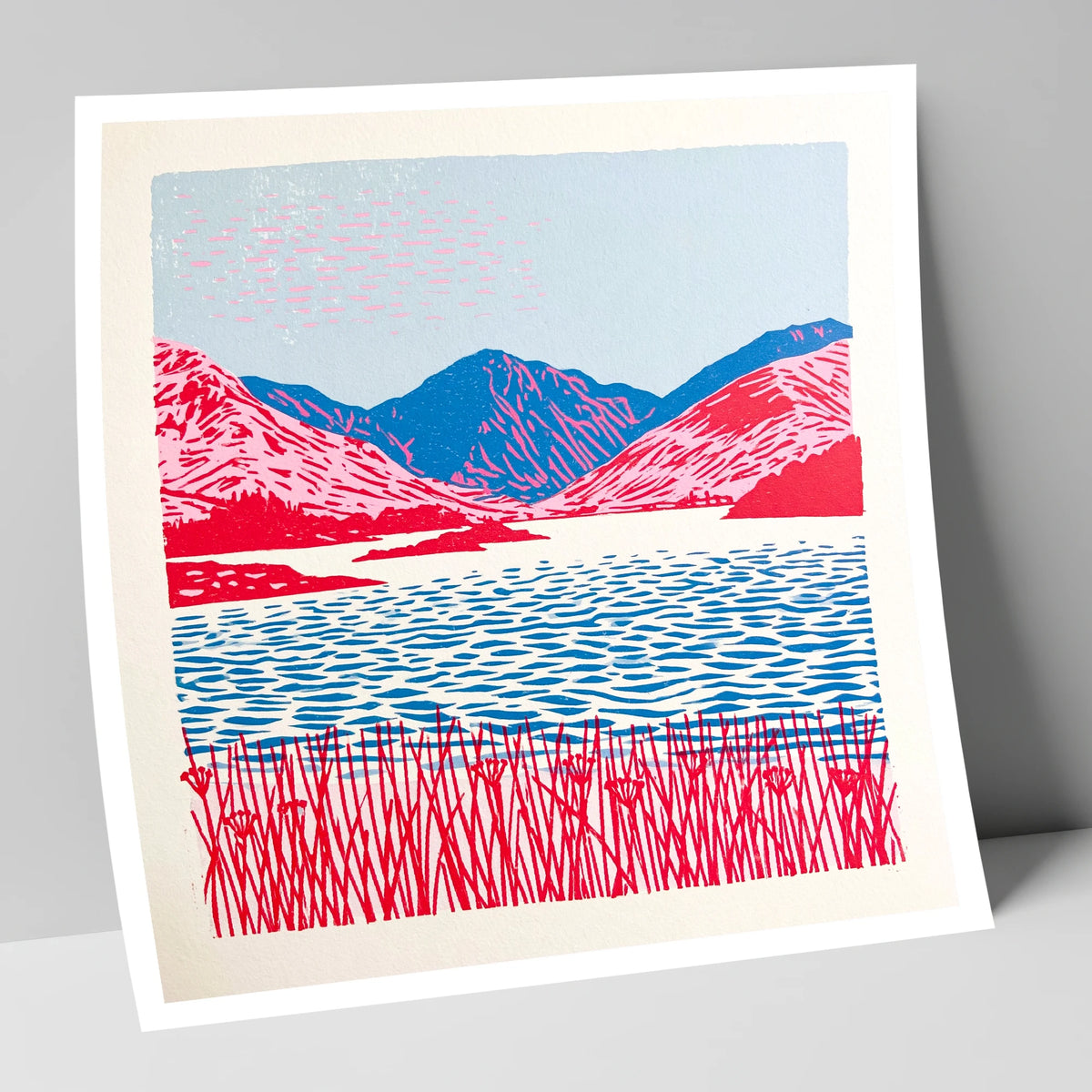 Vibrant Pink Fells and Lake lake district lake art print