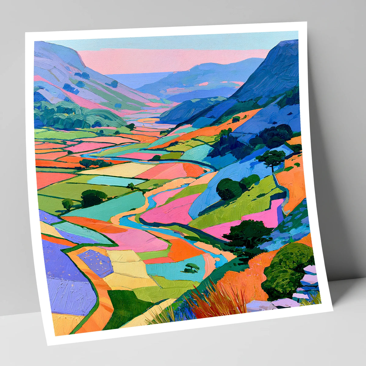 Vibrant Patchwork Fields and Fells lake district valley art print