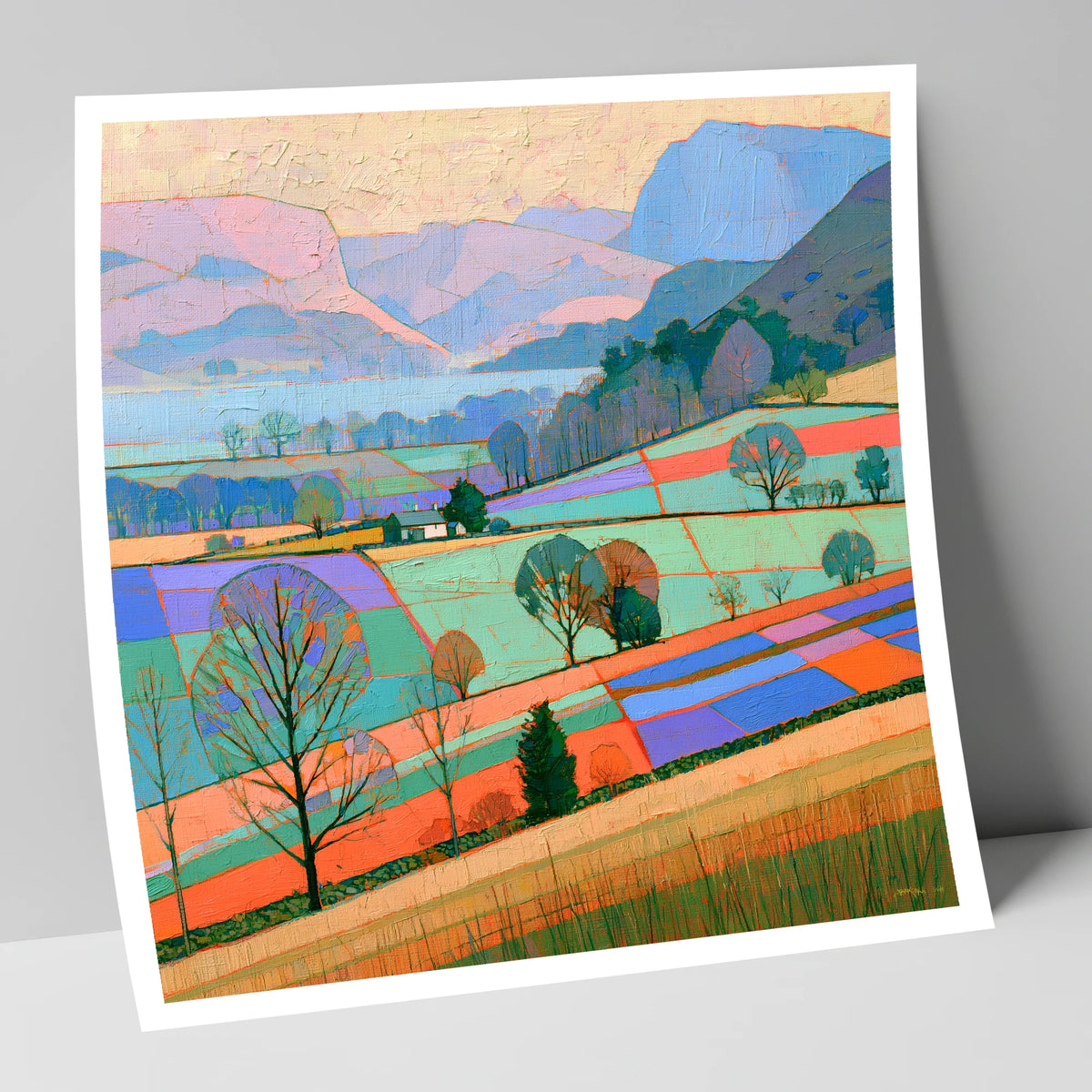 Bright Patchwork Valley Mist lake district sky art print