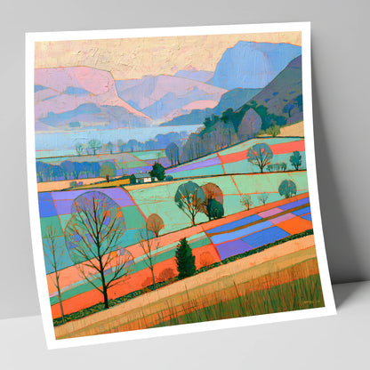 Bright Patchwork Valley Mist lake district sky art print