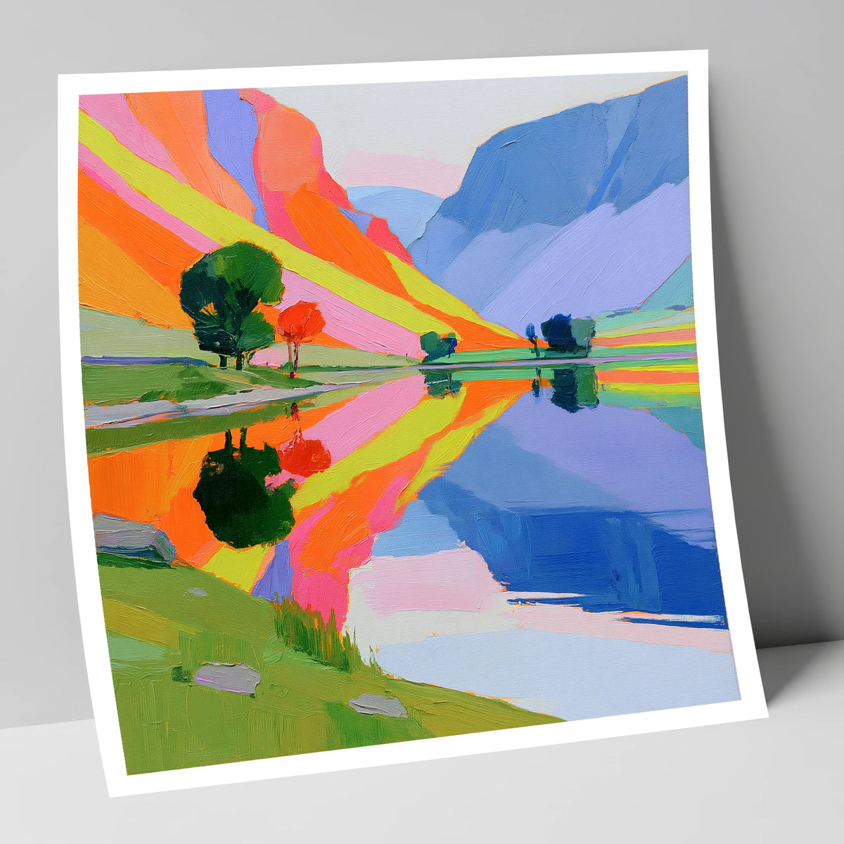 Bright Fells Reflected in Calm Lake lake district lake art print