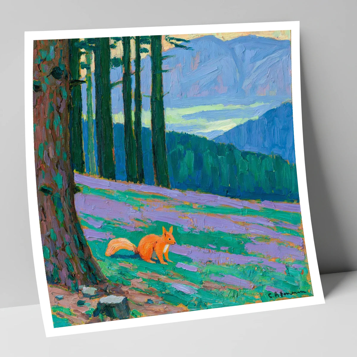 Red Squirrel Beneath Blue Fells lake district wildlife art print