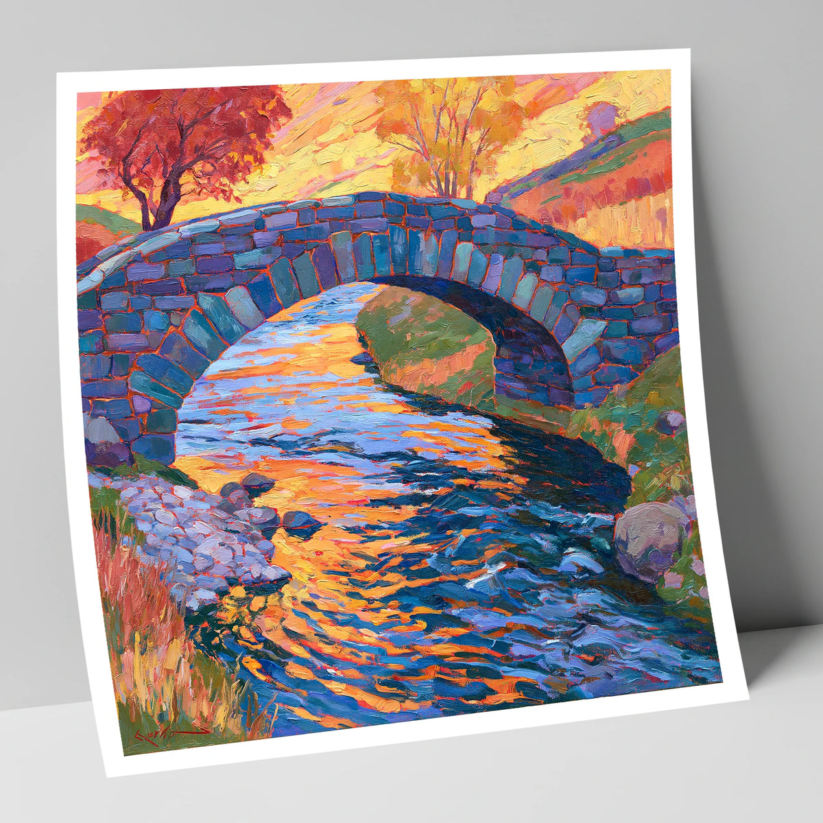 Stone Bridge over a Golden Beck lake district waterfall art print