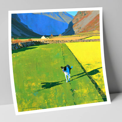 Sunlit Wasdale Valley Dog Walk gifts for dog walkers art print