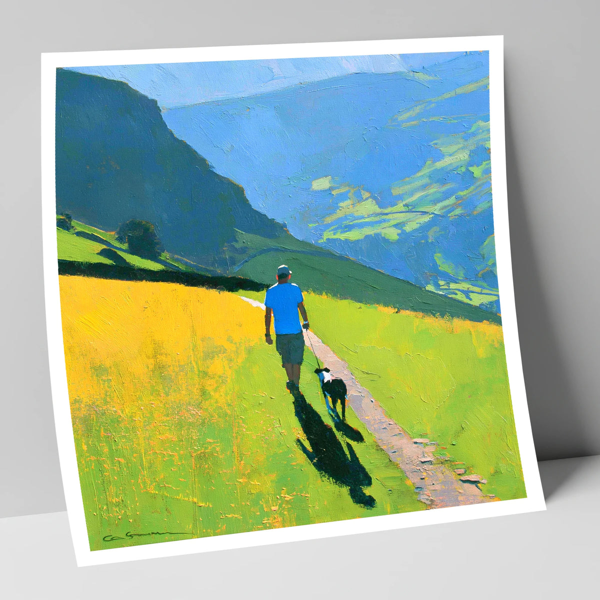 Sunlit Dog Walk Above Patterdale gifts for dog walkers art print