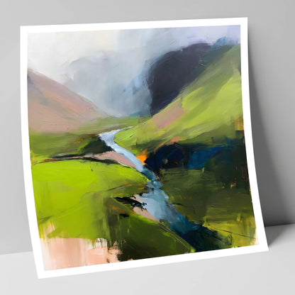 Winding River and Vibrant Fells lake district waterfall art print