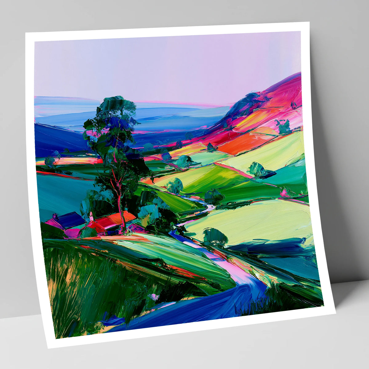 Vibrant Patchwork Dale Fields lake district valley art print