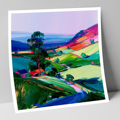 Vibrant Patchwork Dale Fields lake district valley art print