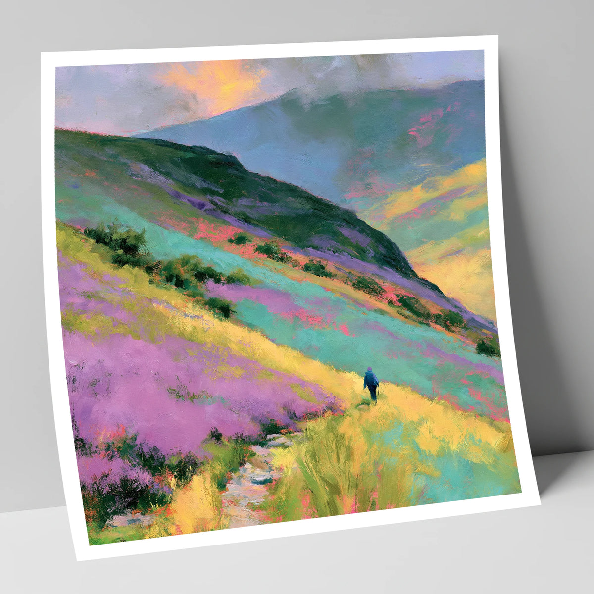 Lone Walker on Vivid Fells lake district walking art print