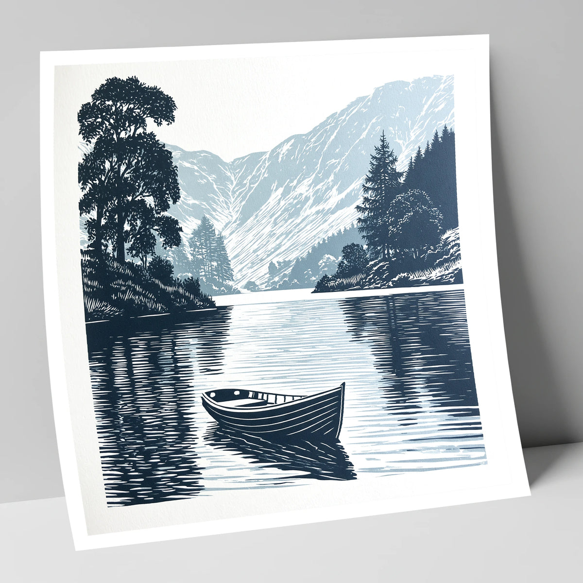 Rowing Boat at Blue Dawn lake district lake art print