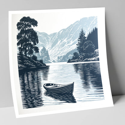 Rowing Boat at Blue Dawn lake district lake art print