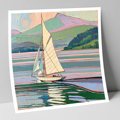 Sailboat on a Pastel Lake lake district walking art print